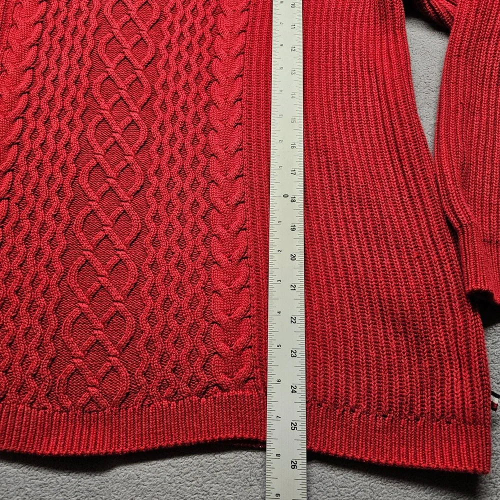Tommy Hilfiger Cable Knit Sweater Womens XL Red Cotton Blend TJHHAK599B Pullover